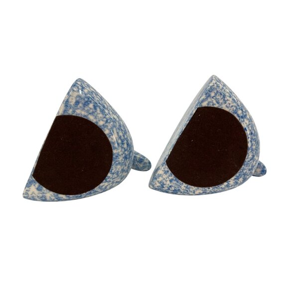 Set Of Two Blue & White Ceramic Duck Bookends With Felt Bottoms Sponge paint - Picture 6 of 7